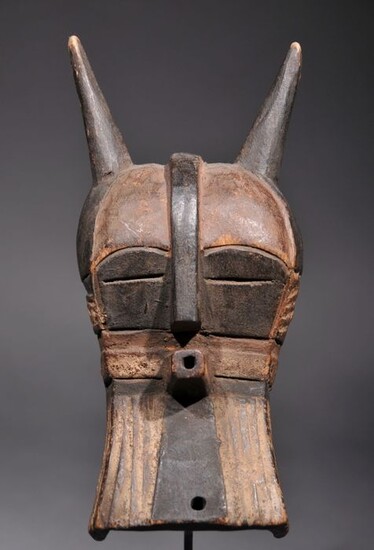 Mask (1) - Wood - Masque Kifwebe with horns - Luba - Congo DRC