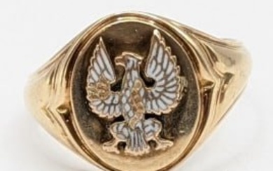 Men's 10K Yellow Gold Enameled Eagle Ring