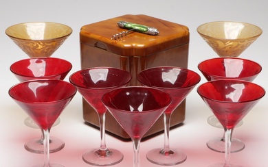 Michael Weems and Other Martini Glasses with Briard Ice Bucket and Corkscrew