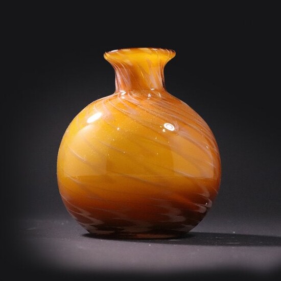 Mid-Century Modern Amber Cased Swirl Art Glass Vase