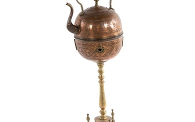 Middle Eastern Copper & Brass Kettle with Stand