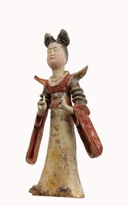 Mingqi, Dye - Earthenware - A Fine and Rare Painted Pottery Figure of a Princess, TL test - China - Tang Dynasty (618-907)