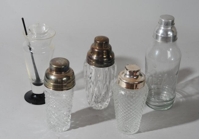 Mixed Grouping Vintage Glass Cocktail Shakers