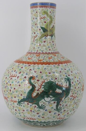 Monumental Chinese Famille Rose Dragon Vase.