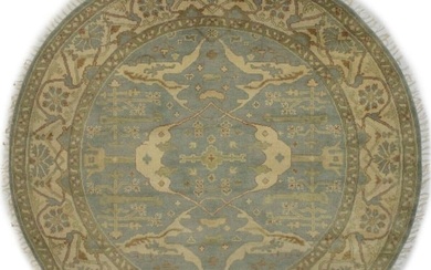 Muted Gray Hand-Knotted Floral 8X8 Oriental Oushak Large Round Rug Decor Carpet
