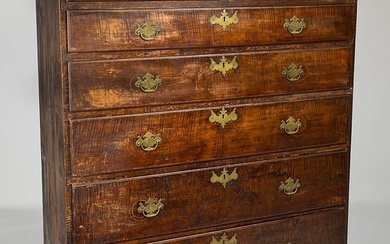 NEW ENGLAND CHIPPENDALE TIGER MAPLE TALL CHEST