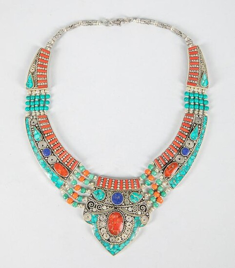 Native American Type Turquoise & Coral Like Necklace