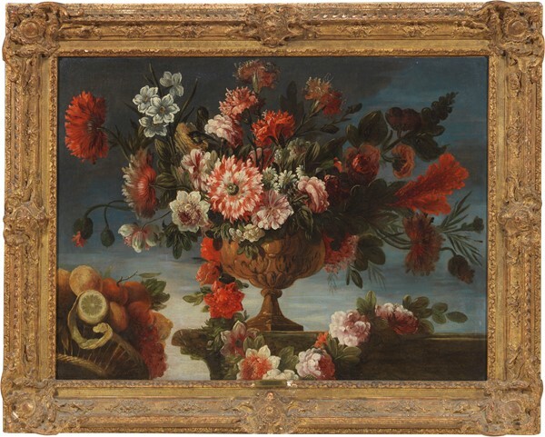 Natura morta con fiori e frutta, Jean Baptiste Monnoyer (Lille 1636 - Londra 1699)