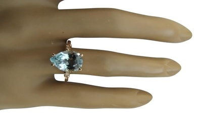Natural Aquamarine Diamond Ring In 14 Karat Rose Gold