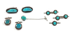 Navajo Silver and Turquoise Men's Dress Set