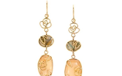 Nicoline van Boven - 14 kt. Pink gold - Earrings - 13.48 ct moonstone - labradorite