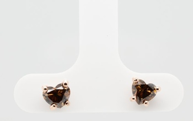 No Reserve Price - 1.17 tcw - Fancy Deep Yellowish Brown - 14 kt. Pink gold - Earrings Diamond