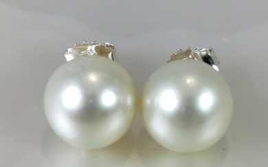 No Reserve Price - Big australian SSP pearls RD Ø 11x12 MM - 925 Silver - Earrings South Sea Pearl