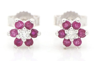 '' No Reserve Price '' New - 18 kt. White gold - Earrings - 0.36 ct Ruby - Diamonds