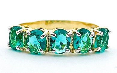 No Reserve Price - Ring - 9 kt. Silver, Yellow gold Emerald