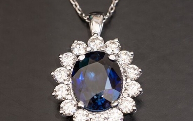 No Reserve Price - Sapphire Pendant with Diamonds - 14 kt. White gold - Pendant - 5.15 ct Sapphire - 1.02ct Diamonds D VVS