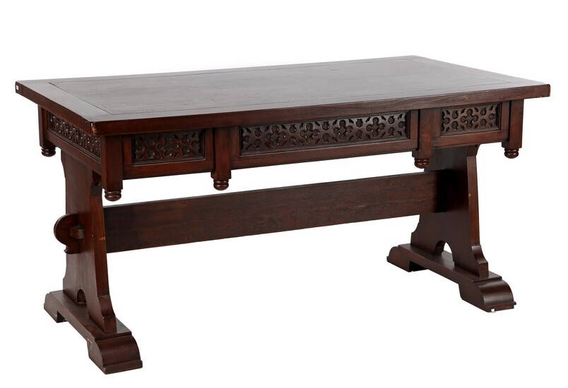 (-), Oak 3-drawer desk with stitching, 77 cm...