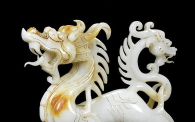 Old Chinese Hetian Jade Dragon Statue