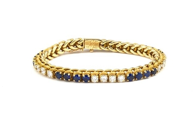 Oscar Heyman - 18 kt. Yellow gold - Bracelet, Tennis - 4.00 ct Diamond - Sapphires