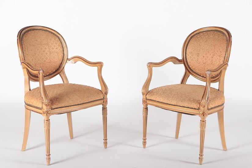 PAIR PAINTED LOUIS XV STYLE OPEN ARMCHAIRS