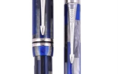 PARKER, DUOFOLD, BLUE MOSAIC FOUNTAIN PEN AND BALL POINT