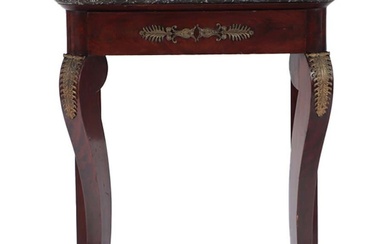 PETITE FRENCH EMPIRE MAHOGANY MARBLE TOP BRONZE CONSOLE TABLE