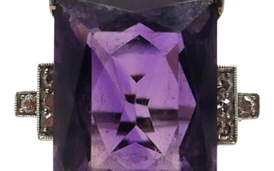 (POSSIBLY FRENCH) A 1930’S ART DECO WHITE METAL, AMETHYST AN...