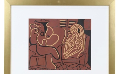 Pablo Picasso Linocut "Guitar Player and Seated Woman," 1962
