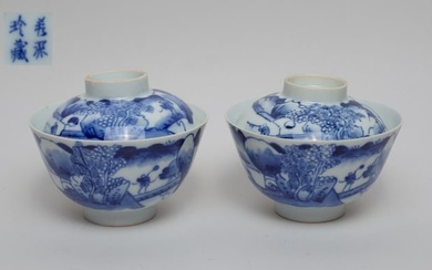 Pair Chinese Blue & White Porcelain Cups