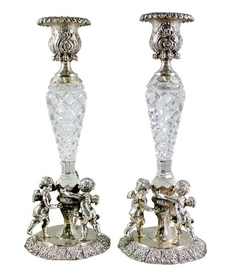 Pair Of Continental Silver And Baccarat Cut Glass