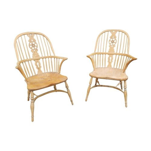 Pair of 19th C. ash and elm Windsor arm chairs {103 cm H x 6...