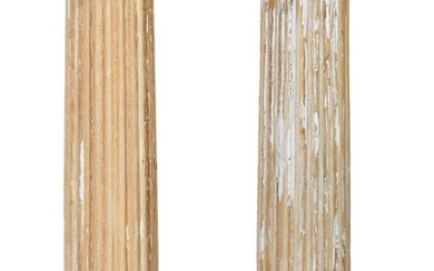 Pair of Cypress Columns with Plaster Corinthian Capitals, 20th c., H.- 97 in., W.- 18 in., D.- 18