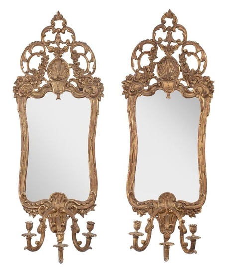 Pair of Louis XV Style Giltwood Mirror Sconces
