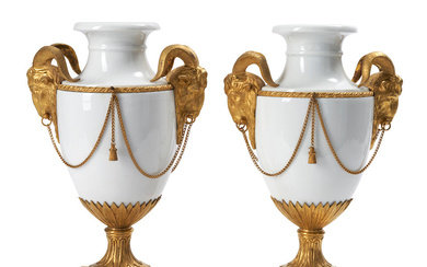 Pair of Louis XVI Ormolu Mounted Porcelain Vases, France, 18th...