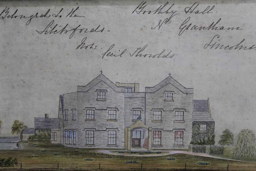 Pair of mid 19th century naive watercolours depicting Brothby Hall, Lincolnshire