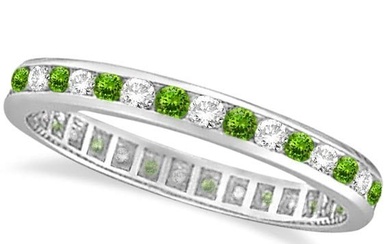 Peridot and Diamond Channel-Set Eternity Ring 14k White Gold 1.04ctw