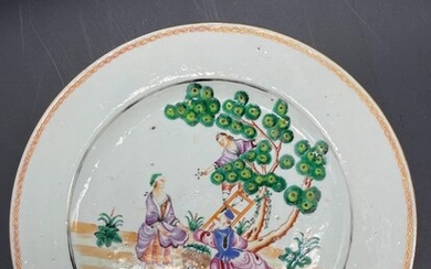 Plate (1) - Porcelain - 26.2cmLarge cherry picker famille rose Qianlong - China - 18th century