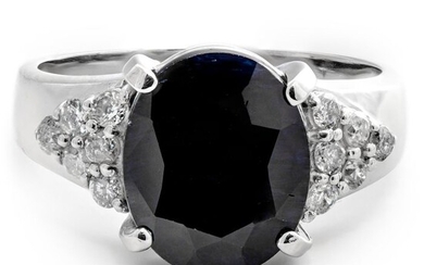 Platinum - Ring - 5.14 ct Sapphire - 0.24 ct Diamonds - No Reserve Price