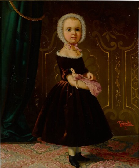 Portrait of a Young Girl in a Red Velvet Dress, American School, 19th Century