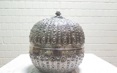 Pumpkin lid box / dish - .925 silver, Silver gilt - Asia - First half 20th century