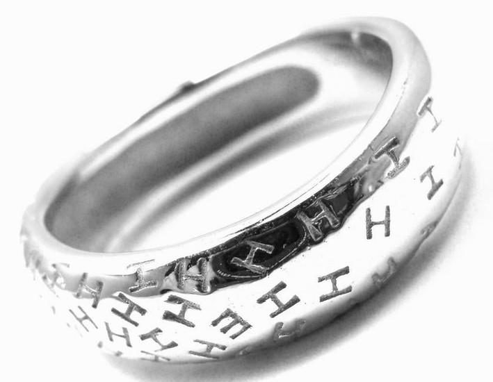 Rare! Authentic Hermes 18k White Gold H Motif Band Ring