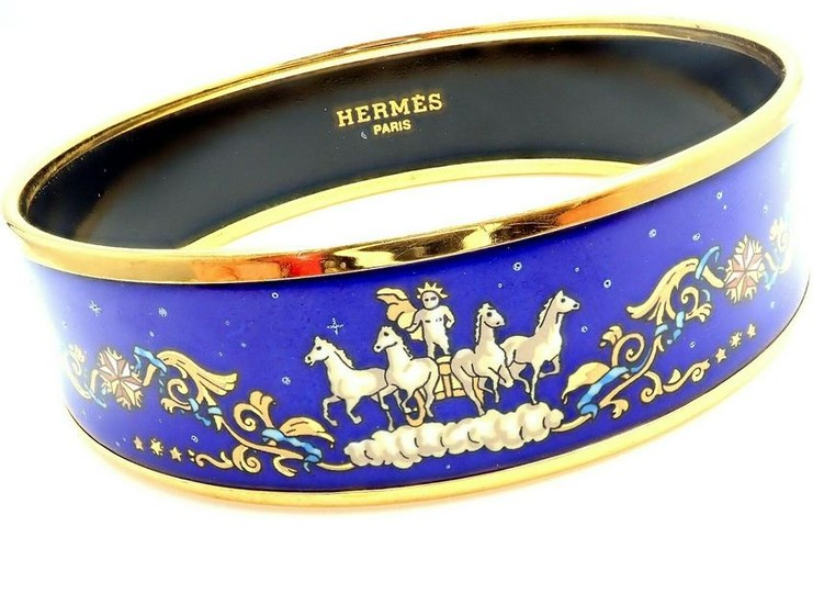 Rare! Authentic Hermes Paris Wide Blue Enamel Apollo