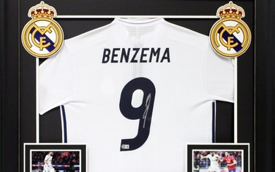 Real Madrid Karim Benzema Signed White Adidas Framed Jersey BAS