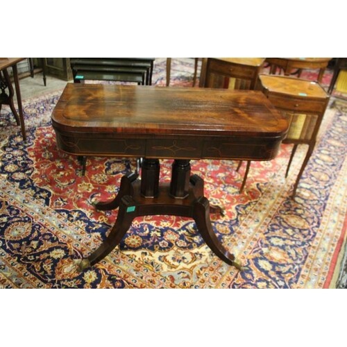 Regency Rosewood Inlaid and Crossbanded Card Table on Twin C...