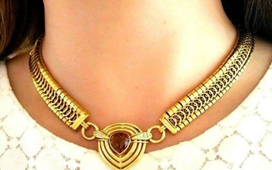 Retro Wide Link Necklace with Citrine and Diamonds in