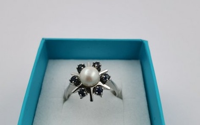 Ring - 14 kt. White gold Pearl - Sapphire