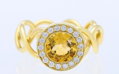 Ring - 18 kt. Yellow gold - 1.20 tw. Citrine - Diamond