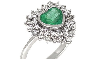Ring - White gold - 0.70ct. Diamond - Emerald