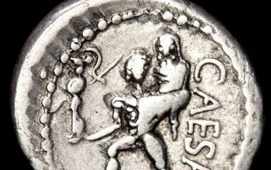 Roman Empire - AR Denarius, Julius Caesar, Africa mint, 47-46 BC. Aeneas. Scarce - Silver