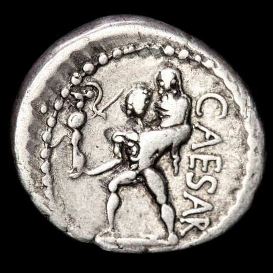 Roman Empire - AR Denarius, Julius Caesar, Africa mint, 47-46 BC. Aeneas. Scarce - Silver